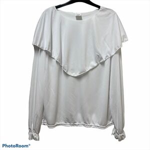 Body Wrappers Long Sleeve White Ruffled Blouse L NWT